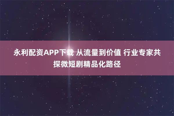 永利配资APP下载 从流量到价值 行业专家共探微短剧精品化路径